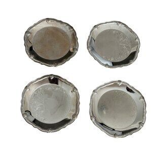 Silver-Plated Decorative Coaster Set Of 4 Embossed Design Vintage Tableware